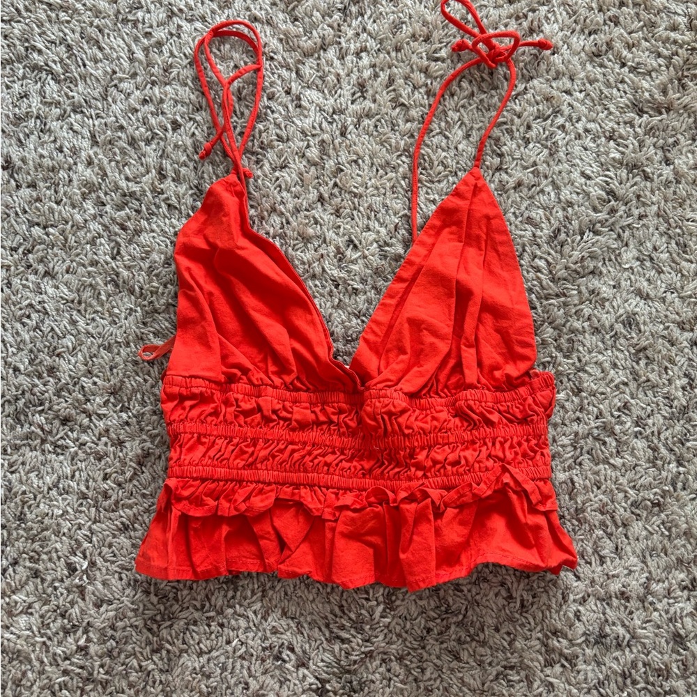 Red Ruffled Crop Top